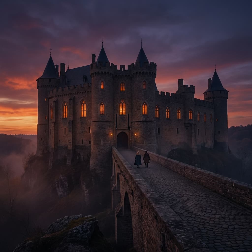 Arrival at dusk - castle silhouette